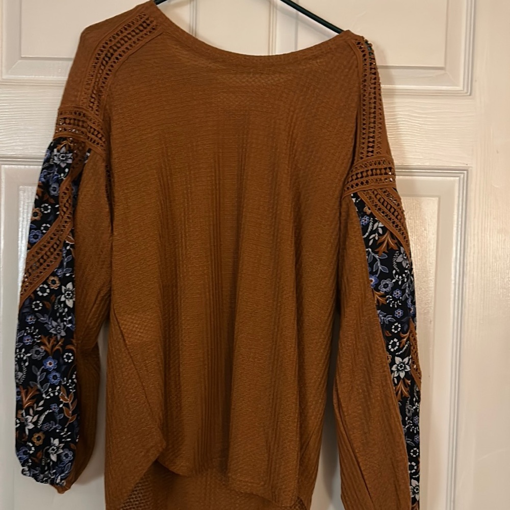 Camel and Navy Rounded Neck Blouse